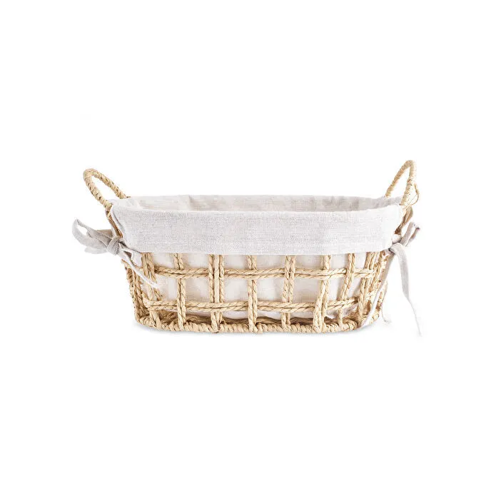 Karaca Asia Bread Basket 32.5cm Cream Metal Frame Woven Paper Rope Cotton New