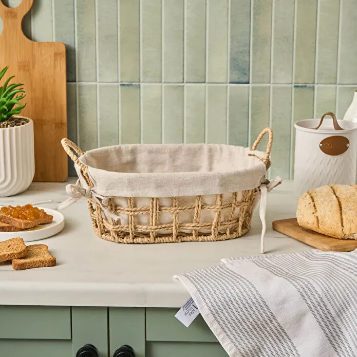 Karaca Asia Bread Basket 32.5cm Cream Metal Frame Woven Paper Rope Cotton New