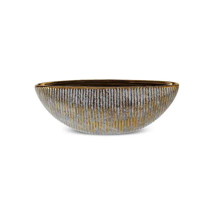 Karaca Home Novara Gondola Decorative Bowl 34.5 cm Ribbed Ceramic Gold Accent