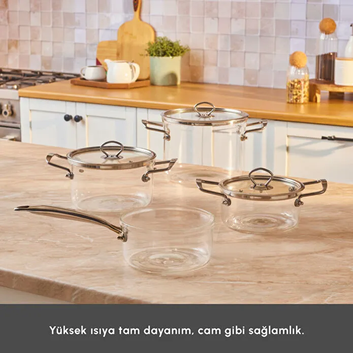 Karaca Amore 7-Piece Borosilicate Glass Cookware Set Heat Resistant Healthy