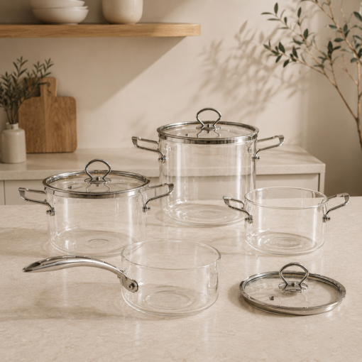 Karaca Amore 7-Piece Highly Heat-Resistant Borosilicate Glass Cookware Set