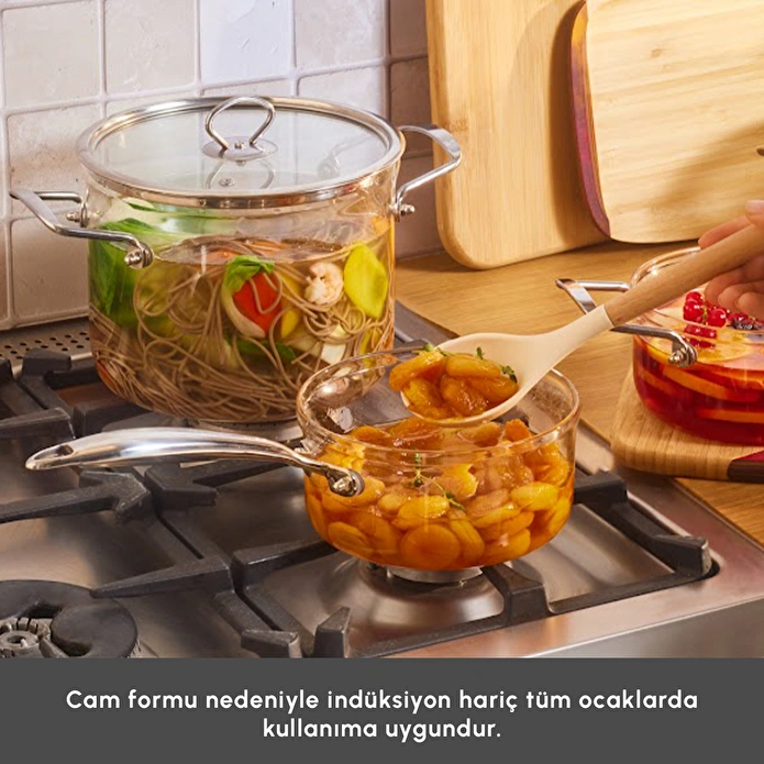 Karaca Amore 7-Piece Borosilicate Glass Cookware Set Heat Resistant Healthy