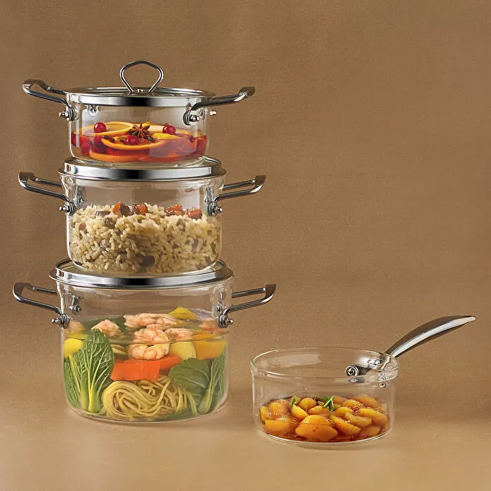 Karaca Amore 7-Piece Borosilicate Glass Cookware Set Heat Resistant Healthy