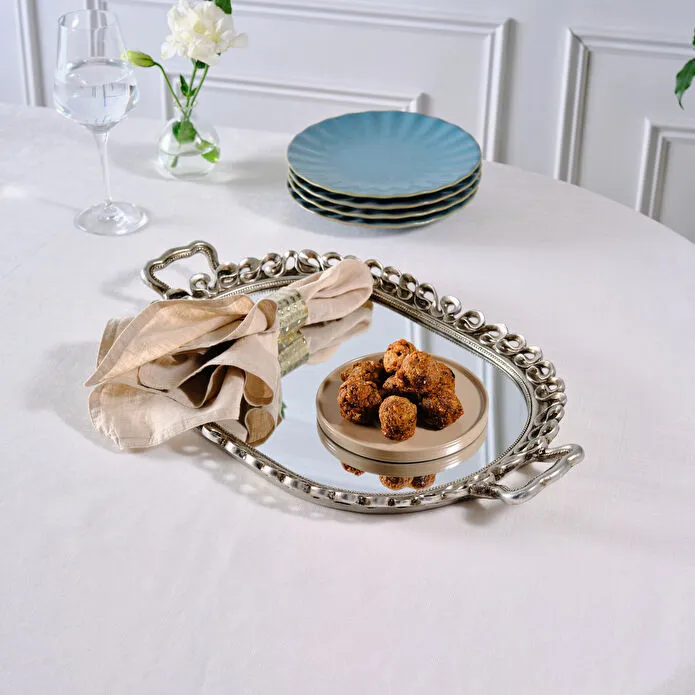 Karaca Home Corrine Decorative Tray 51x31.5cm Silver Mirror Base Oval Large