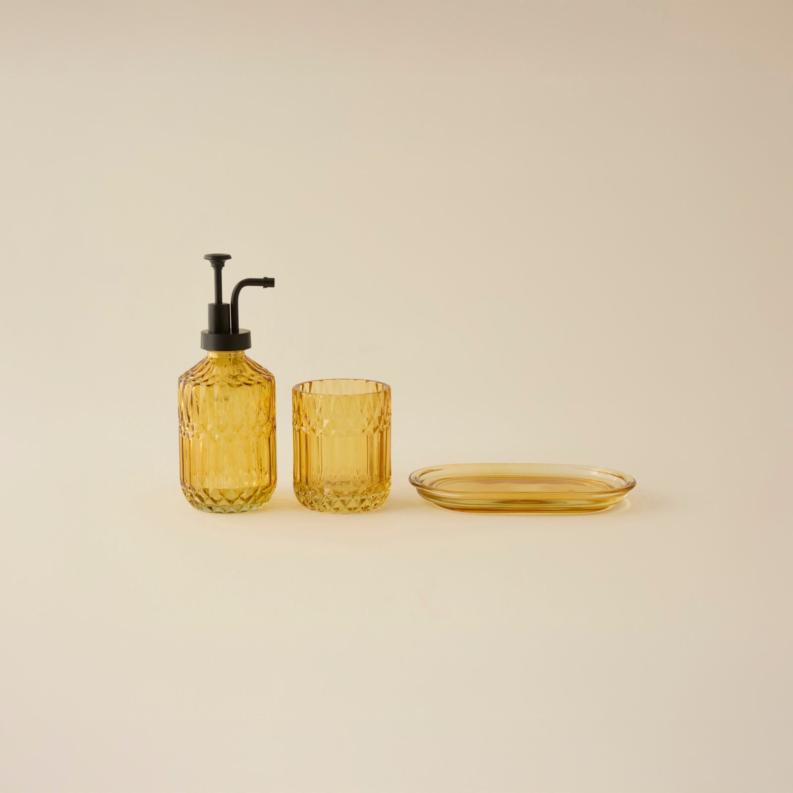 Karaca Home Bellino 3-Piece Bathroom Accessory Set - Amber Glass , 8683650348238
