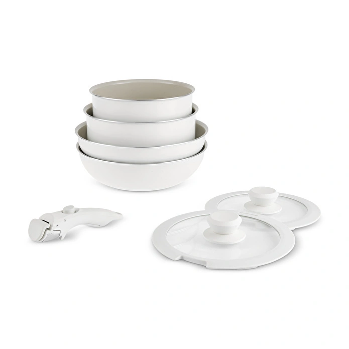 KaracaxRefika Swiss Crystal Almond Cream 7-Piece Easy Clip Pot and Pan Set New