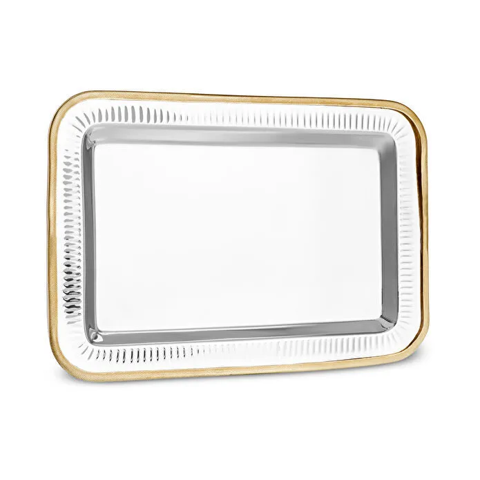 Karaca Ring Decorative Rectangular Tray 42x30 cm - Silver/Gold, 8683650362661