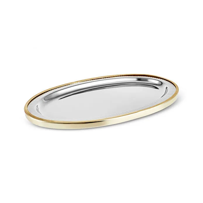 Karaca Ring Decorative Oval Tray 39x23cm Aluminum Dual-Tone Silver Gold New