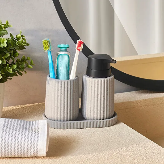 Karaca Trina 3-Piece Grey Bathroom Accessory Set - Dolomite Stone Finish, 8683650363897