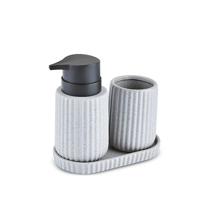 Karaca Trina 3-Piece Grey Bathroom Accessory Set - Dolomite Stone Finish, 8683650363897