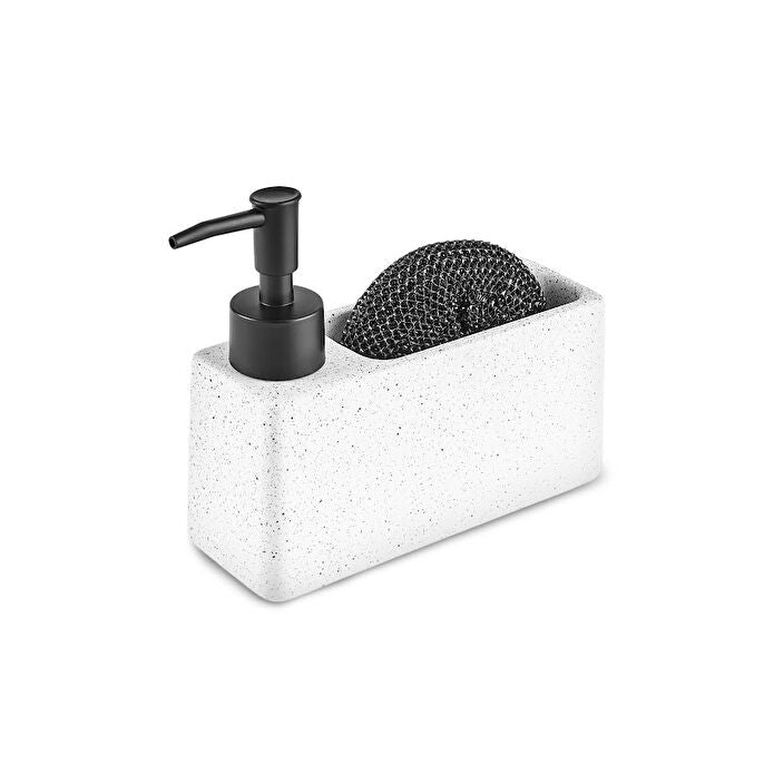 Karaca Kris 2-Piece Soap Dispenser Sponge Holder 370ml White Stone Dolomite