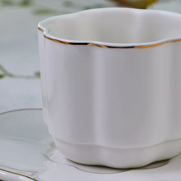 Karaca Ezgi 6-Piece Coffee Cup Set 90ml White Gold Rim Fine Bone Porcelain New