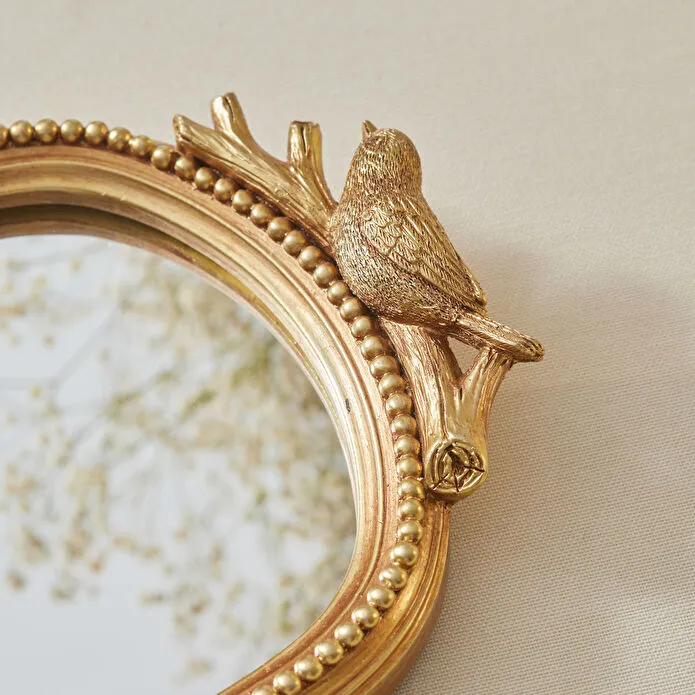 Karaca Home Lenora Gold Mirror Tray 17x13.5cm Bird Sculpture Handles New
