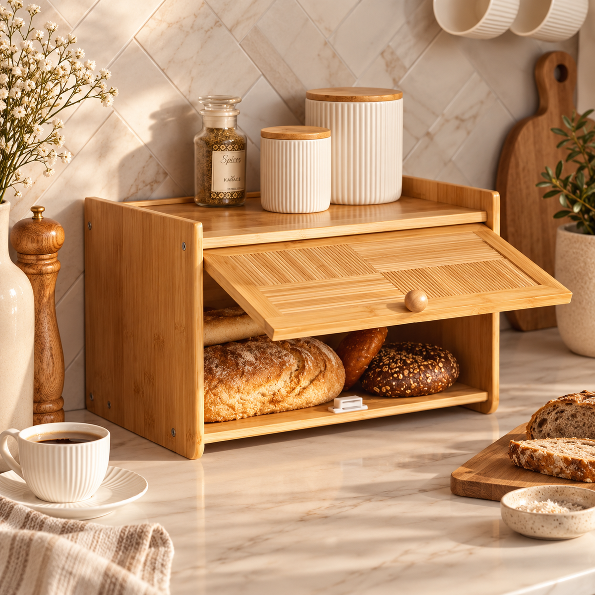 Karaca Massimo Bamboo Bread Box close-up