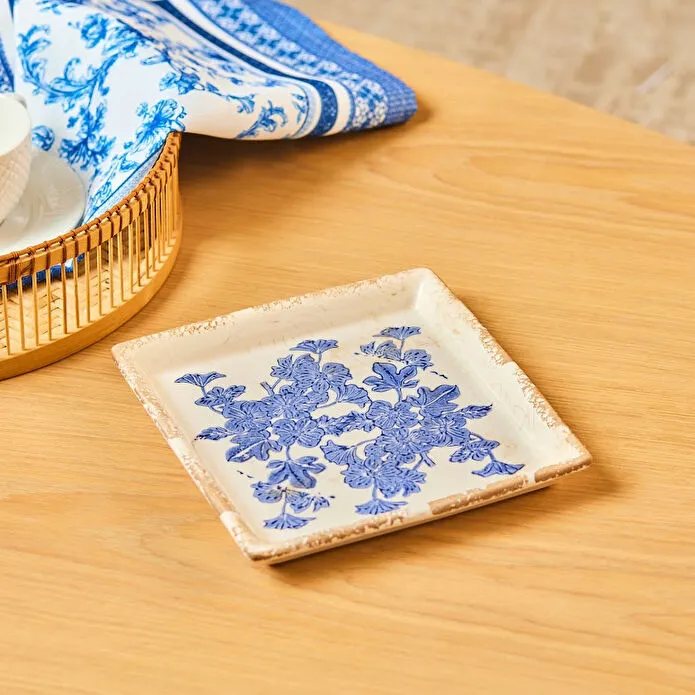 Karaca Home Mariner Decorative Plate 21.5 cm Blue White Floral Stoneware
