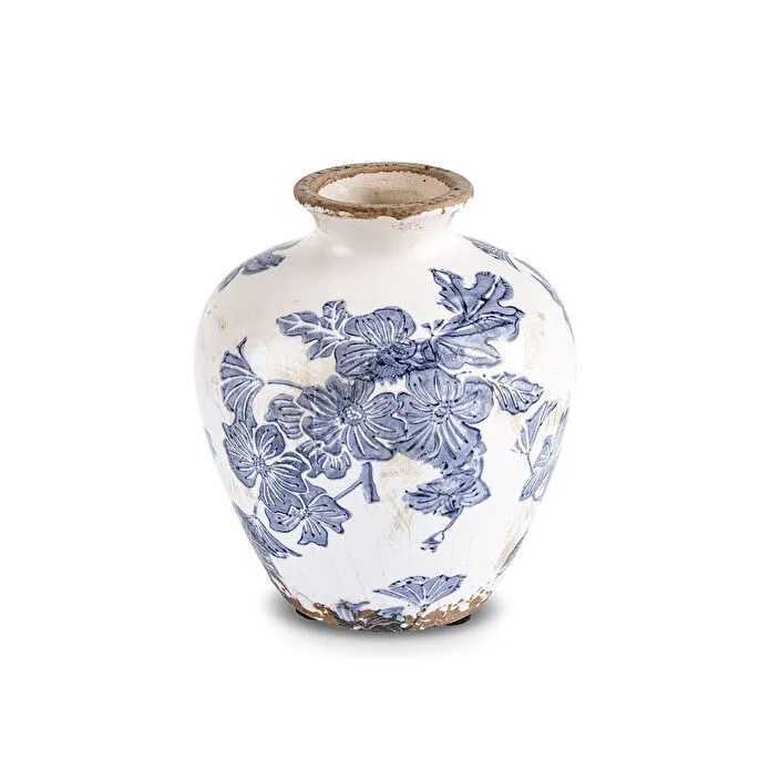 Karaca Mariner Decorative Vase 11.5x12.5 cm Blue White Floral Stoneware New