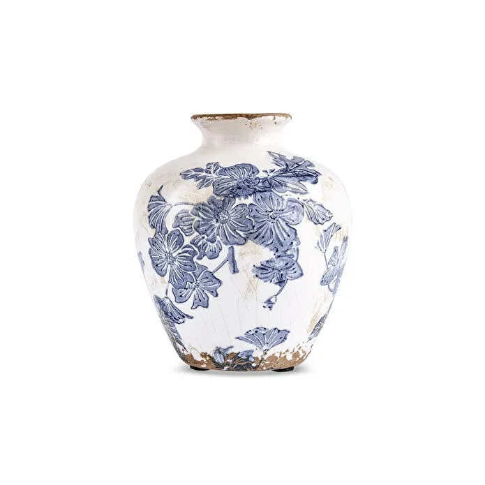 Karaca Mariner Decorative Vase 11.5x12.5 cm Blue White Floral Stoneware New