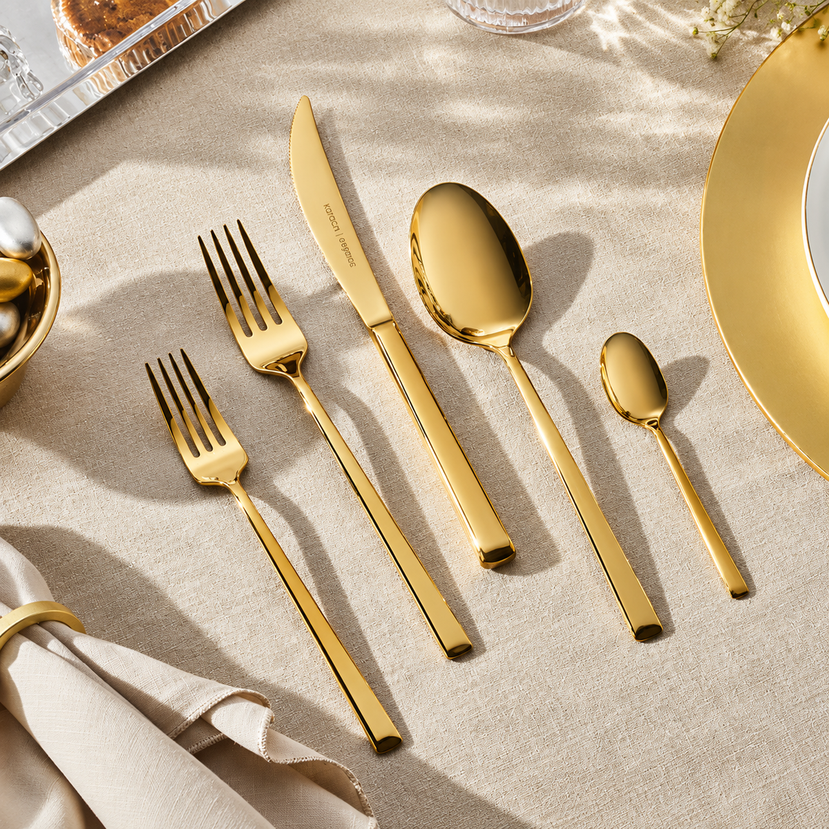 Karaca Tivoli 30-Piece 6-Person Gold Cutlery Set close-up