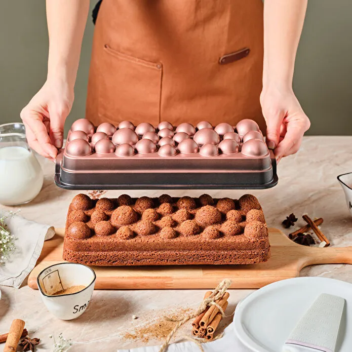 Karaca Aster Gradient Cast Iron Cake Pan Rose Gold Non-Stick 33cm Rectangular