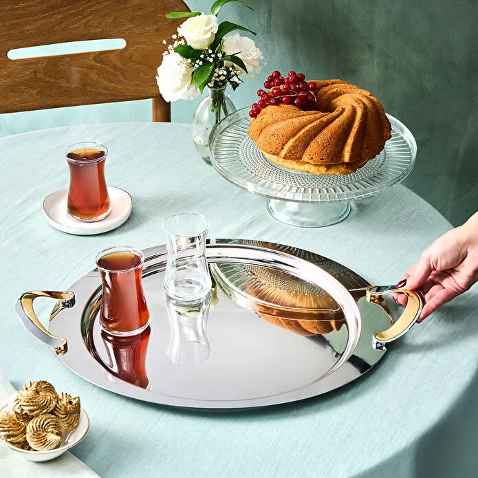 Karaca Serra Round Serving Tray 41cm Premium 18/10 Stainless Steel Silver