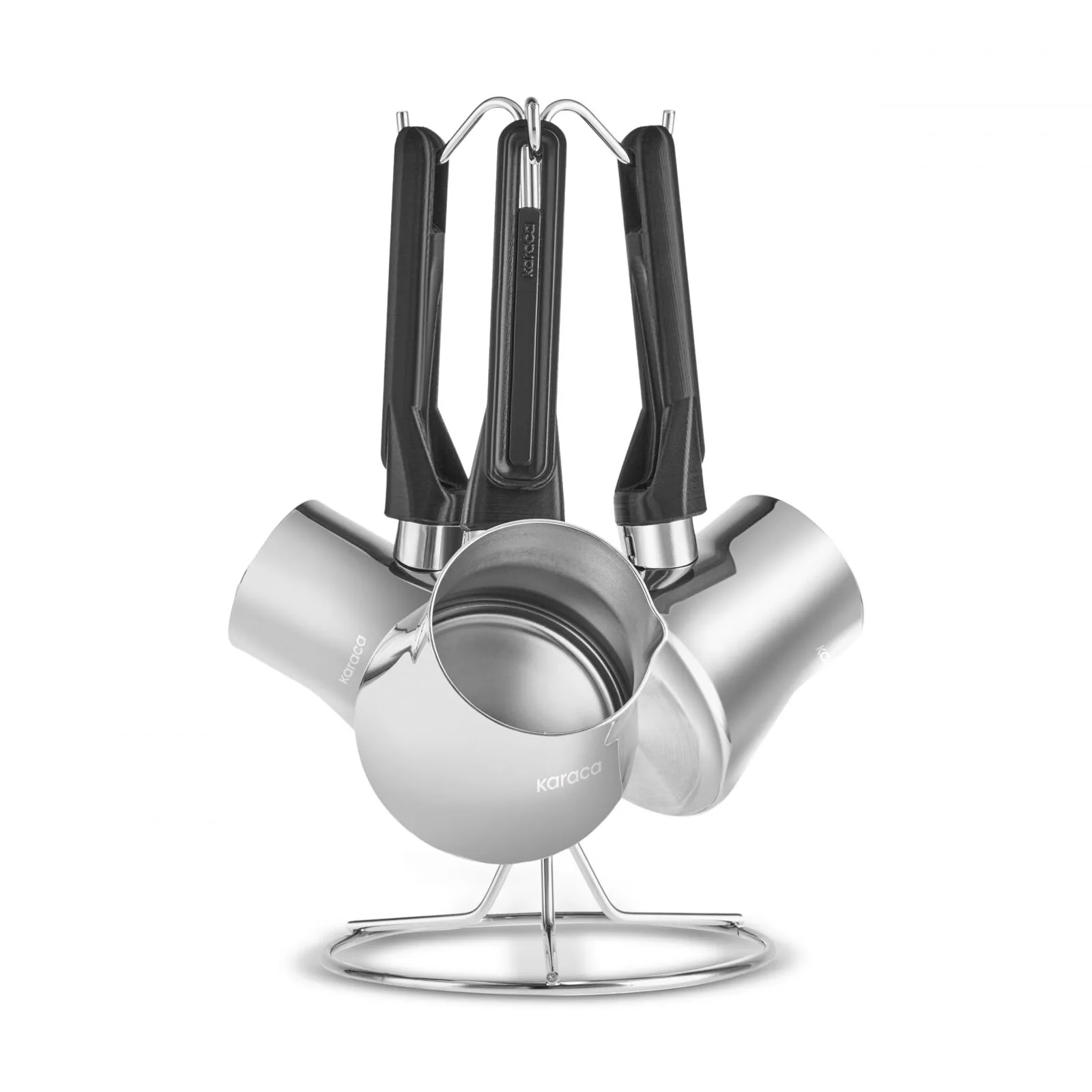 Karaca Avena 3-Piece Coffee Pot Set 18/10 Stainless Steel Rakweh Black Handle