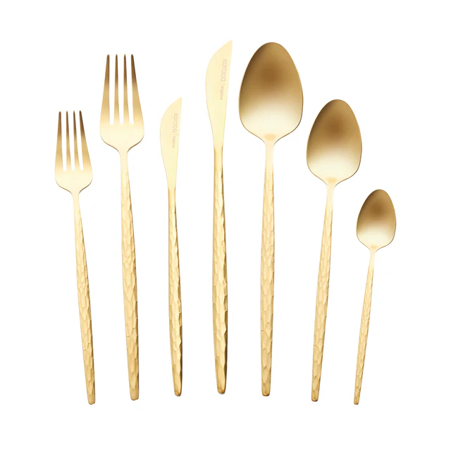 Karaca Callisto 84-Piece Cutlery Set 12 Person Gold 18/10 Stainless Steel New