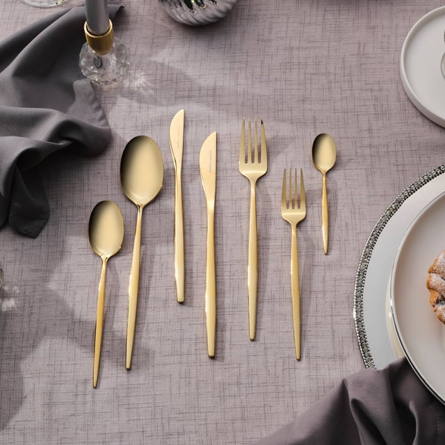 Karaca Camille 84-Piece Cutlery Set 12 Person Gold 18/10 Stainless Steel New