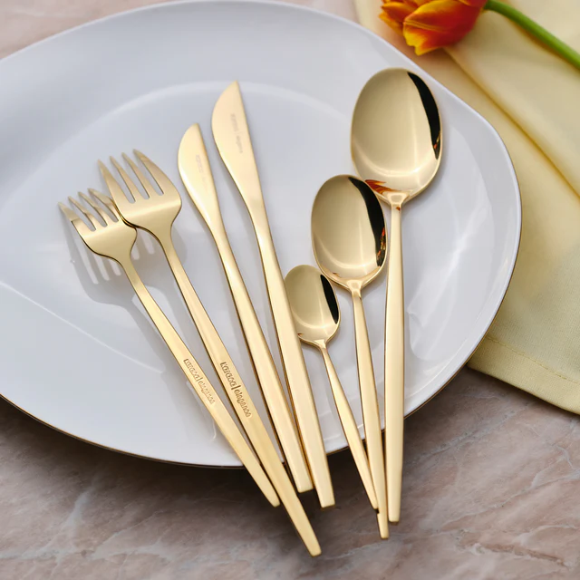 Karaca Camille 84-Piece Cutlery Set 12 Person Gold 18/10 Stainless Steel New