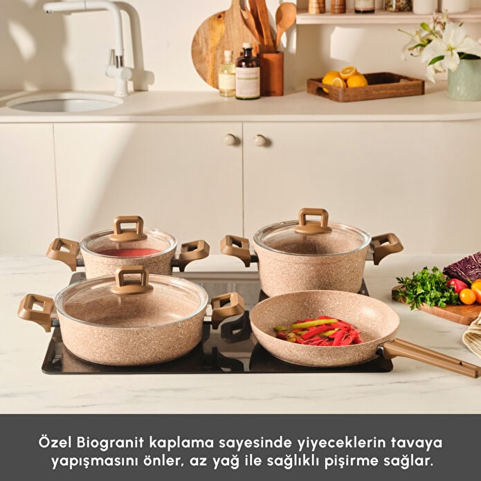 Karaca Biogranit Alice 7-Piece Cookware Set Non-Stick Scratch Resistant New