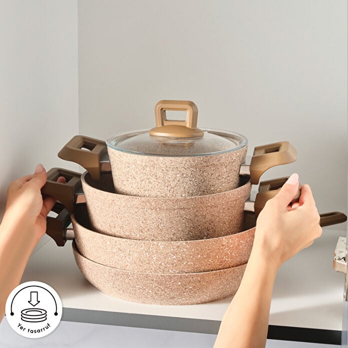 Karaca Biogranit Alice 7-Piece Cookware Set Non-Stick Scratch Resistant New