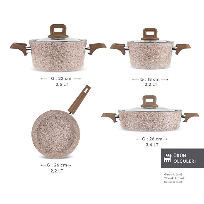 Karaca Biogranit Alice 7-Piece Cookware Set Non-Stick Scratch Resistant New