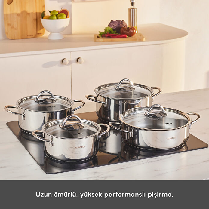 Karaca Sakura PowerSteel 8-Piece Cookware Set - 316+ Surgical Grade Stainless Steel - Induction Ready