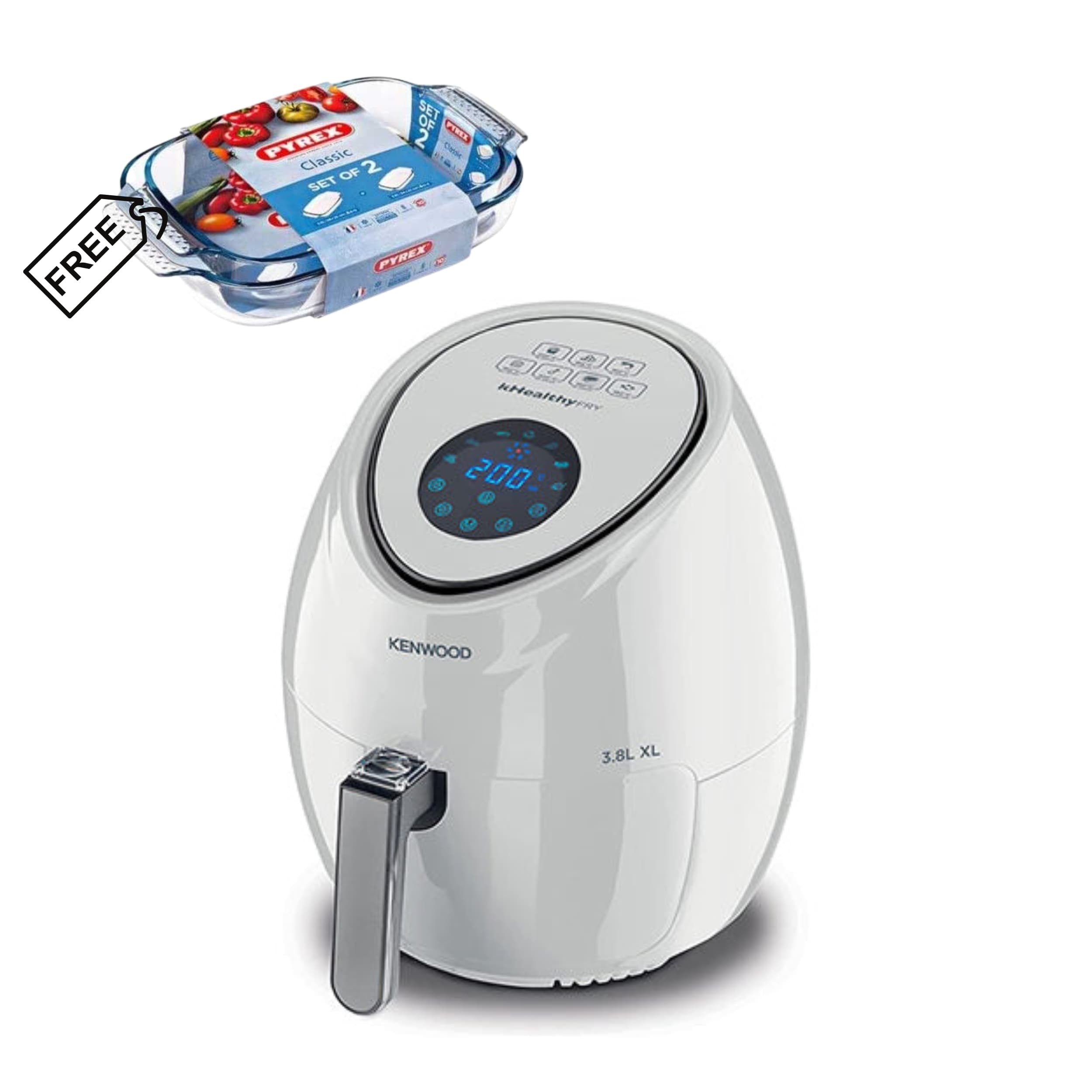Kenwood Air Fryer Hfp50 White + Free Pyrex Set Of 2 Roaster 9125969
