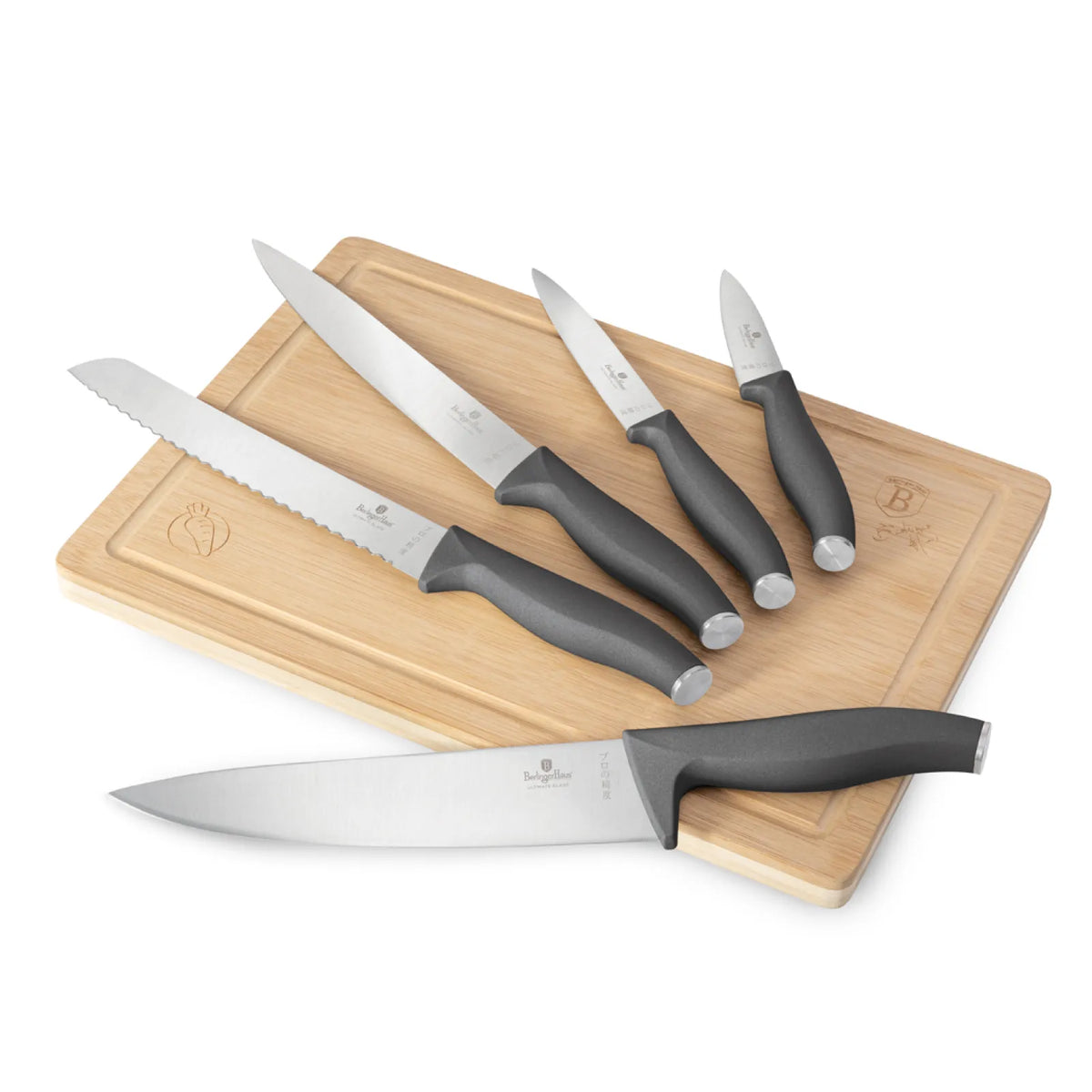 Berlinger Haus 6-Piece Knife Set with Bamboo Cutting Board 3Cr13 – Matt Anthracite