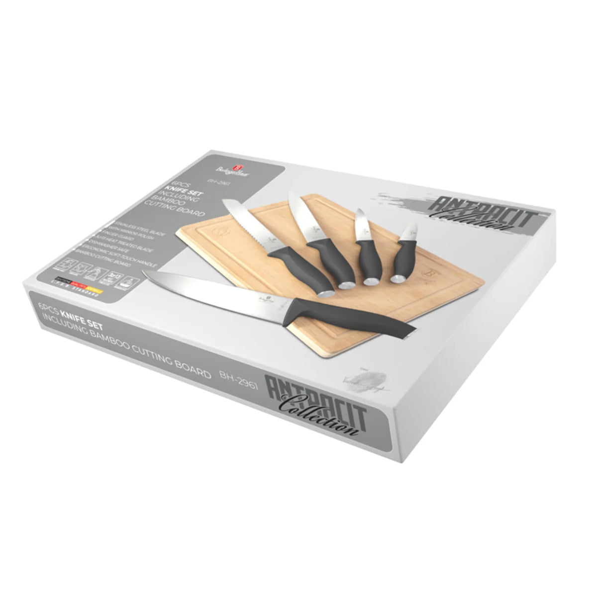 Berlinger Haus 6-Piece Knife Set with Bamboo Cutting Board 3Cr13 – view 2 – Matt Anthracite
