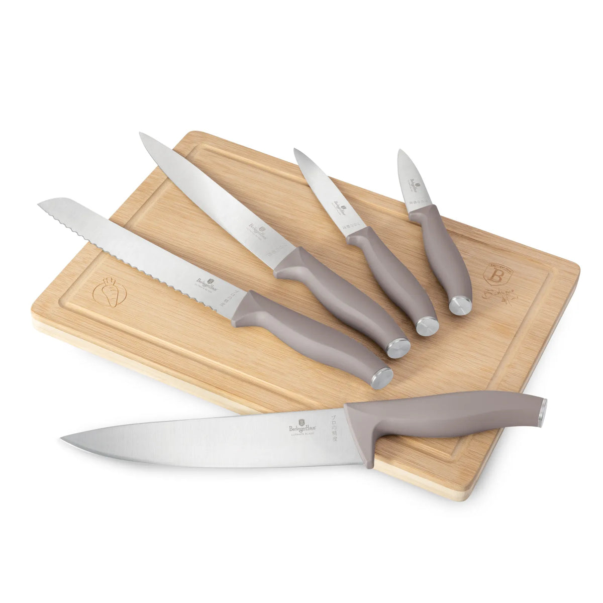 Berlinger Haus 6-Piece Knife Set with Bamboo Cutting Board 3Cr13 – view 4 – Matt Taupe