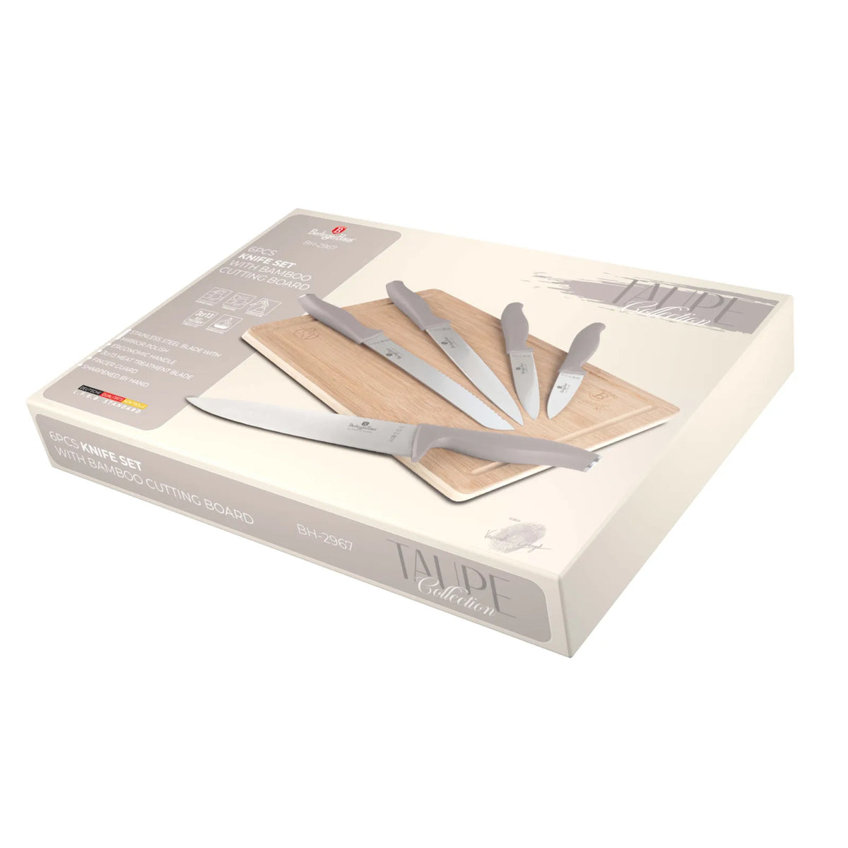 Berlinger Haus 6-Piece Knife Set with Bamboo Cutting Board 3Cr13 – view 5 – Matt Taupe