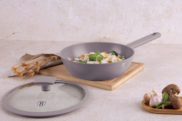 Berlinger Haus 24cm Deep Fry Pan With Lid Taupe TitanPro Non-Stick Induction