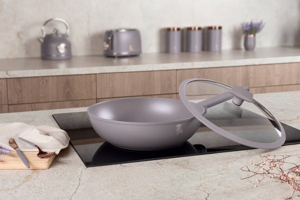 Berlinger Haus 28cm Wok Pan With Lid Taupe TitanPro Non-Stick Induction Base