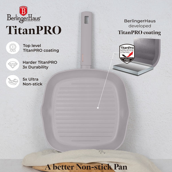 Berlinger Haus 28cm Grill Pan Taupe Matt Cream TitanPro Non-Stick Induction