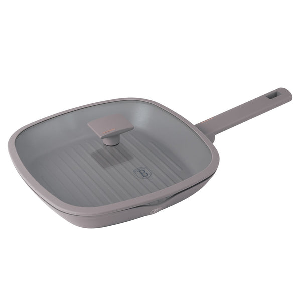 Berlinger Haus 28cm Grill Pan With Lid Taupe TitanPro Non-Stick Induction