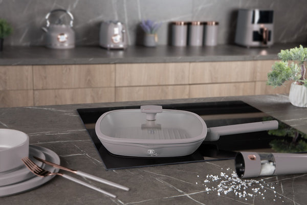 Berlinger Haus 28cm Grill Pan With Lid Taupe TitanPro Non-Stick Induction