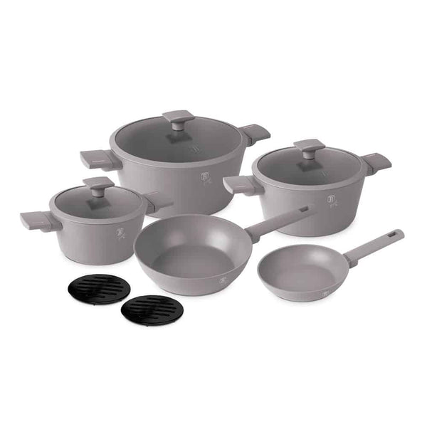 Berlinger Haus 10pc Cookware Set Taupe TitanPro Non-Stick Strainer Lid Induction