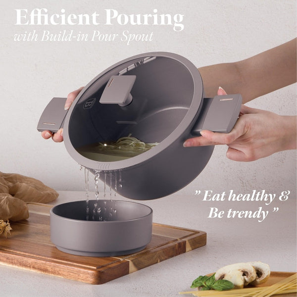 Berlinger Haus 15pc Cookware Set Taupe TitanPro Non-Stick Strainer Lid Induction