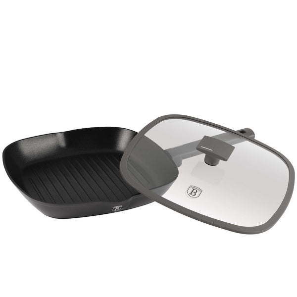 Berlinger Haus 28cm Grill Pan With Lid Anthracite TitanPro Non-Stick Induction