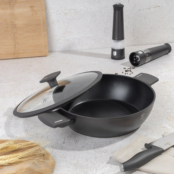 Berlinger Haus 30cm Shallow Pot With Lid Anthracite TitanPro Non-Stick Induction
