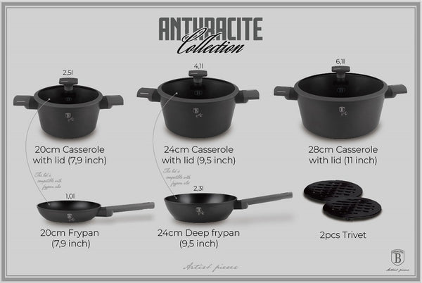 Berlinger Haus 10pc Cookware Set Anthracite TitanPro Non-Stick Induction Base
