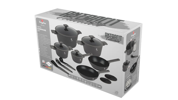 Berlinger Haus 15pc Cookware Set Anthracite TitanPro Non-Stick Strainer Lids