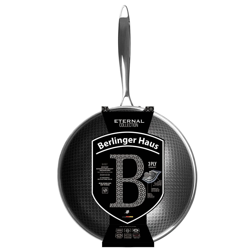 Berlinger Haus Eternal Stainless Steel Wok 28cm Non-Stick Scratch-Proof Inox