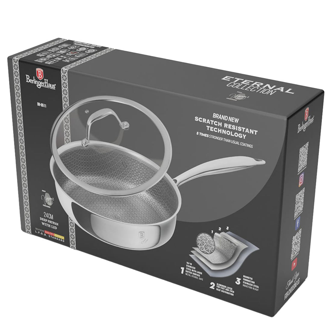 Berlinger Haus Eternal Deep Frypan with Lid 24cm Non-Stick Inox